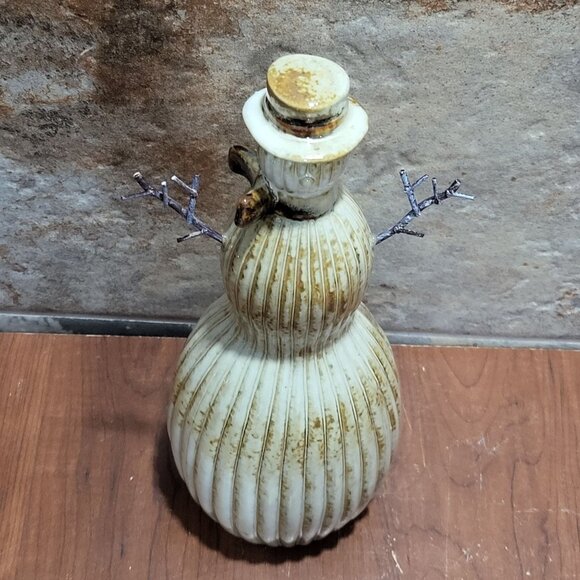 Ceramic Snowman Natural Tan Brown Glaze 10 Inch Tall - Picture 3 of 11